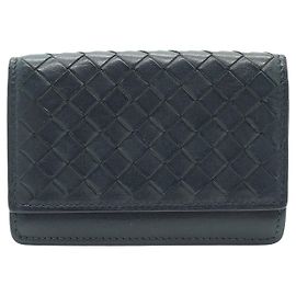 Bottega Veneta Tarjetero de cuero Intrecciato azul