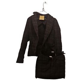 Autre Marque C'N'C Costume National Grau Kariertes Woll-Set aus Jacke und Rock