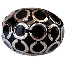 Anello a cupola Coach smalto nero e argento Taglia EU 58