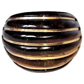 Autre Marque Milor Italy Statement Ring 14K Gold Tigerauge EU 62