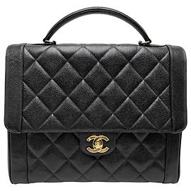 Borsa Chanel Matelassé nera in pelle di vitello granulata oro