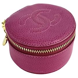 Étui à bijoux en cuir de veau grainé rose Chanel