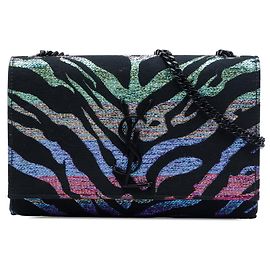 Saint Laurent Borsa a tracolla Kate Small Black Canvas Metallic Tiger Print Monogram