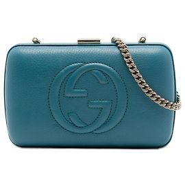 Clutch Soho con catena in pelle di vitello blu Gucci
