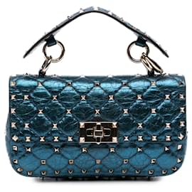Valentino Blue Small Metallic Lambskin Rockstud Spike Satchel