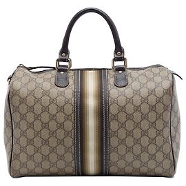 Gucci Beige Medium GG Supreme Joy Web Boston Bag
