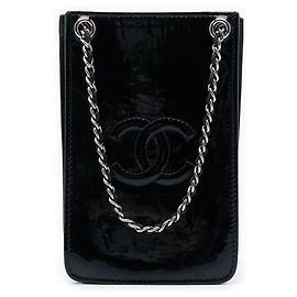Portatفono a tracolla Chanel Black CC Patent