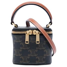 Celine Vanity Case Mini Triomphe in tela rivestita marrone - Céline