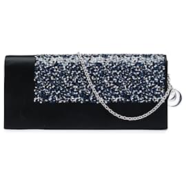 Clutch Dior in raso nero con paillettes e catena