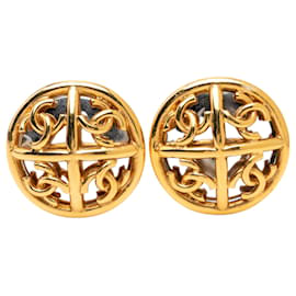 Orecchini a clip rotondi Chanel Gold CC placcati oro