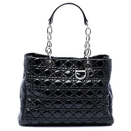 Dior Black Large Patent Cannage Lady Dior Soft Shopping Tote