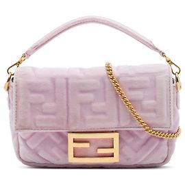 Sac Bandoulière Fendi Rose Mini en Velours avec Motif Zucca Gaufré