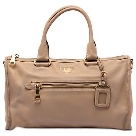 Borsa Prada Brown Vitello Daino Zip Top Satchel
