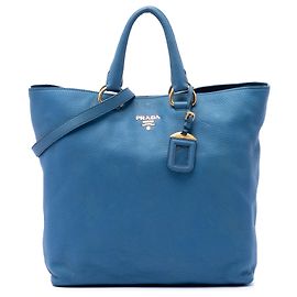 Tote Aperto Convertibile Prada Blue Vitello Daino