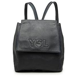Mochila Saint Laurent en cuero azul con relieve