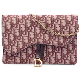 Portafoglio con catena Saddle in tela Oblique rossa di Dior