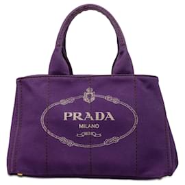 Tote in tela Canapa viola con logo Prada