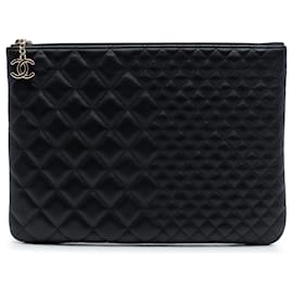 Chanel Black Medium Bi Quilted Lambskin O Case Clutch