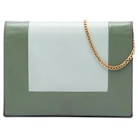 Portafoglio con struttura in pelle bicolore verde Celine con catena - Céline