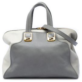 Fendi Gray Large Leather Colorblock Chameleon Satchel