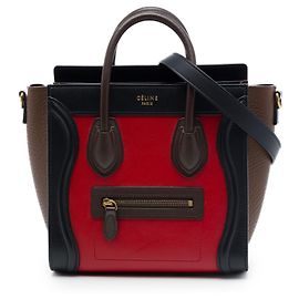 Céline Borsa Celine Red Nano Tricolor Leather Luggage Tote