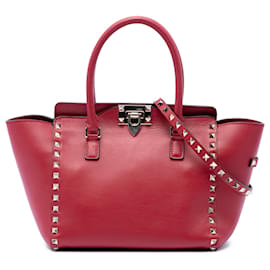 Borsa Valentino Red Small Leather Rockstud Trapeze