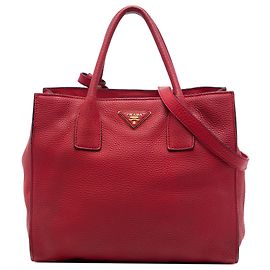 Tote Open Convertible in Vitello Daino rosso Prada