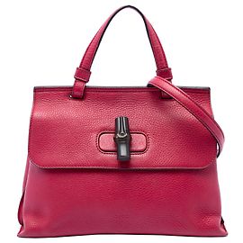 Borsa Gucci Pink Small Calfskin Bamboo Daily Satchel