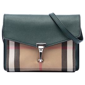 Borsa a tracolla Derby Macken in pelle verde e tela House Check di piccole dimensioni Burberry