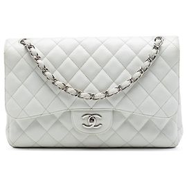 Chanel White Jumbo Classic Caviar Double Flap