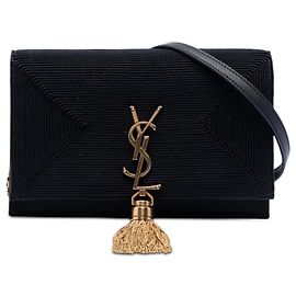Portafoglio con catena Kate con monogramma ricamato in raso nero Saint Laurent