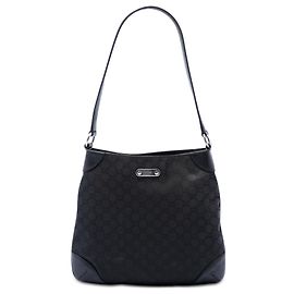Gucci Black GG Denim Schultertasche