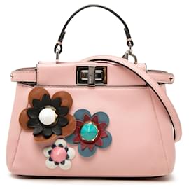 Borsa Fendi Pink Micro Leather Flowerland Peekaboo