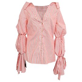 Autre Marque Camicia a spalle scoperte a righe in popeline Margaret di Caroline Constas in cotone rosso