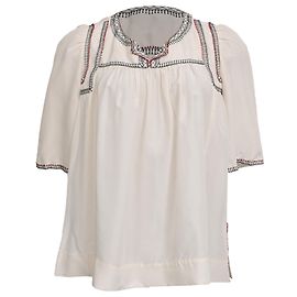 Blusa de manga corta bordada en seda blanca Isabel Marant Étoile
