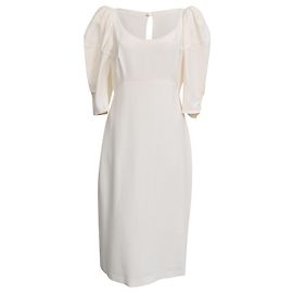 Vestido midi de mangas bufantes Khaite em viscose branca