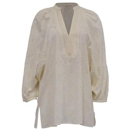 Blusa túnica de bordado Tory Burch en algodón crema