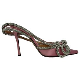 Décolleté con cinturino alla caviglia e doppio fiocco Mach & Mach in raso rosa