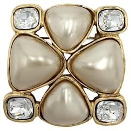 Spilla Chanel oro con perle finte e strass