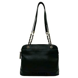 Borsa a tracolla Chanel Vintage Logo in pelle caviar con catena