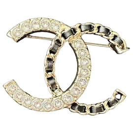 Spilla Chanel CC Logo Cristalli e Pelle