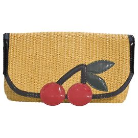 Sonia by Sonia Rykiel Clutch in paglia intrecciata con ciliegie