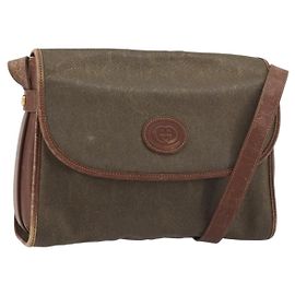 Borsa a tracolla GUCCI in tela PVC beige e oro Auth ep15035