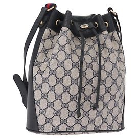 Borsa a Spalla GUCCI GG Supreme Sherry Line PVC Blu Navy Oro 41 02 034 Auth 189963