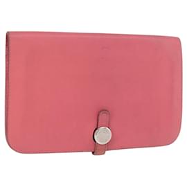HERMES Dogon GM Long Wallet Leather Pink Silver Auth bs35743 - Hermès
