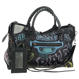 BALENCIAGA Borsa a Mano Graffiti The City in Pelle 2way Nero 115748 Auth am12010SAM