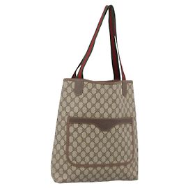 Borsa Tote GUCCI GG Supreme Web Sherry Line PVC Beige Red 002 58 6487 Auth 190108
