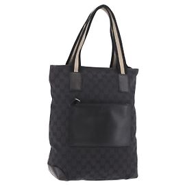 Borsa Tote GUCCI GG Canvas Sherry Line Nera Argento 019 0401 Auth 187830A