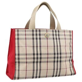 BURBERRY Nova Check Handtasche aus Canvas Beige Silver Auth 189961A