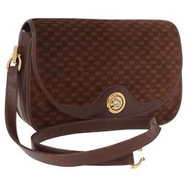 Bolsa de Ombro GUCCI Micro GG Canvas Camurça Marrom Ouro Auth 189589